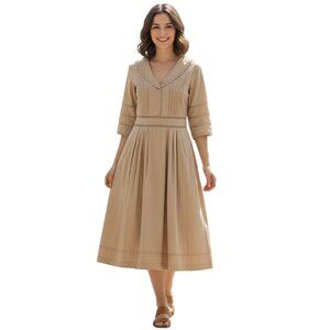 Simply Retro Fiona 100% Cotton 50s Inspired Midi Dress Tan Size M